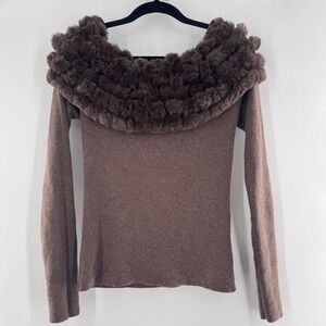 Chameleon Silk Cashmere Mink Collar Brown Sweater  L